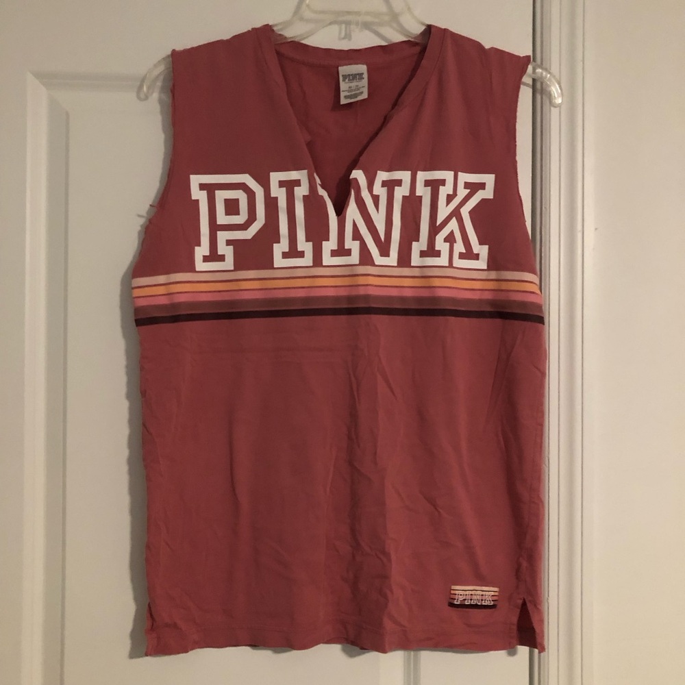 PINK Victoria's Secret Short Sleeve Stripe Tee - Dusty Rose